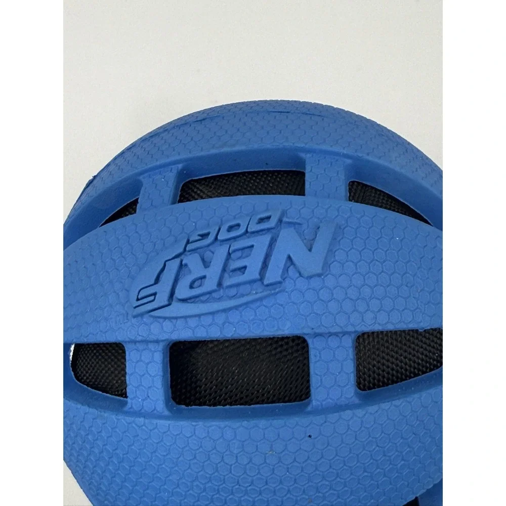 Nerf Dog Squeak & Crunch Ball 3 inch Blue Rubber Dog Toy 1111-1601